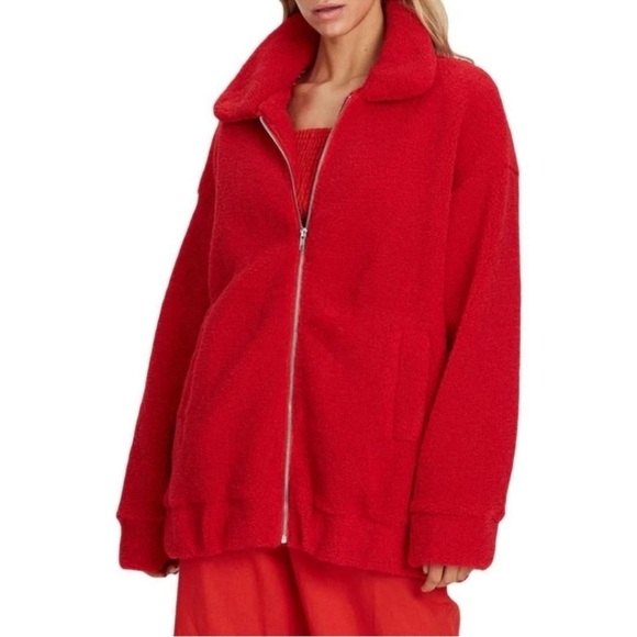 NWT Charlie Holiday Sommerset Teddy Sherpa Full Zip Jacket Red - Picture 1 of 10